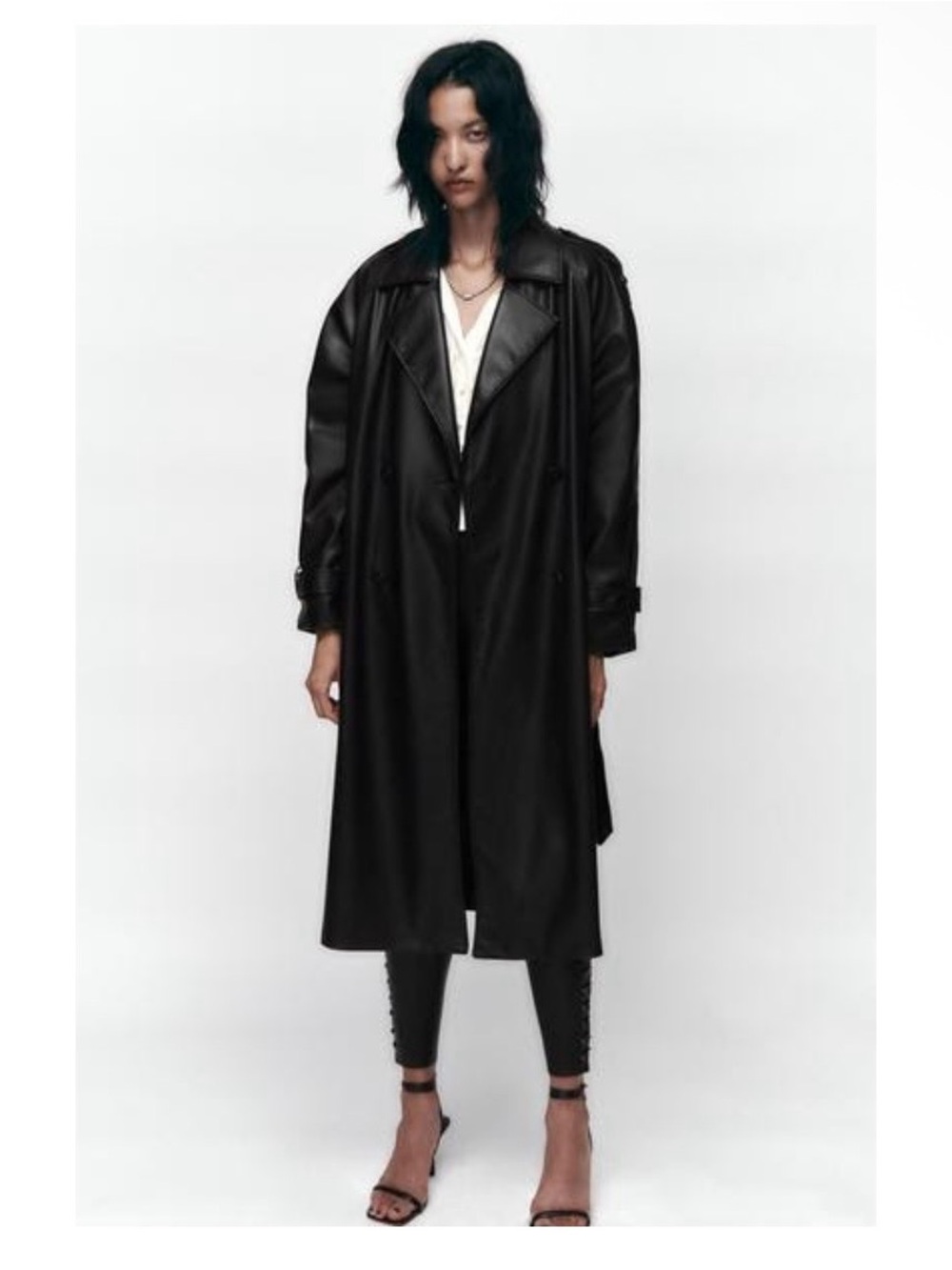 ZARA Black Faux Leather Trench Coat